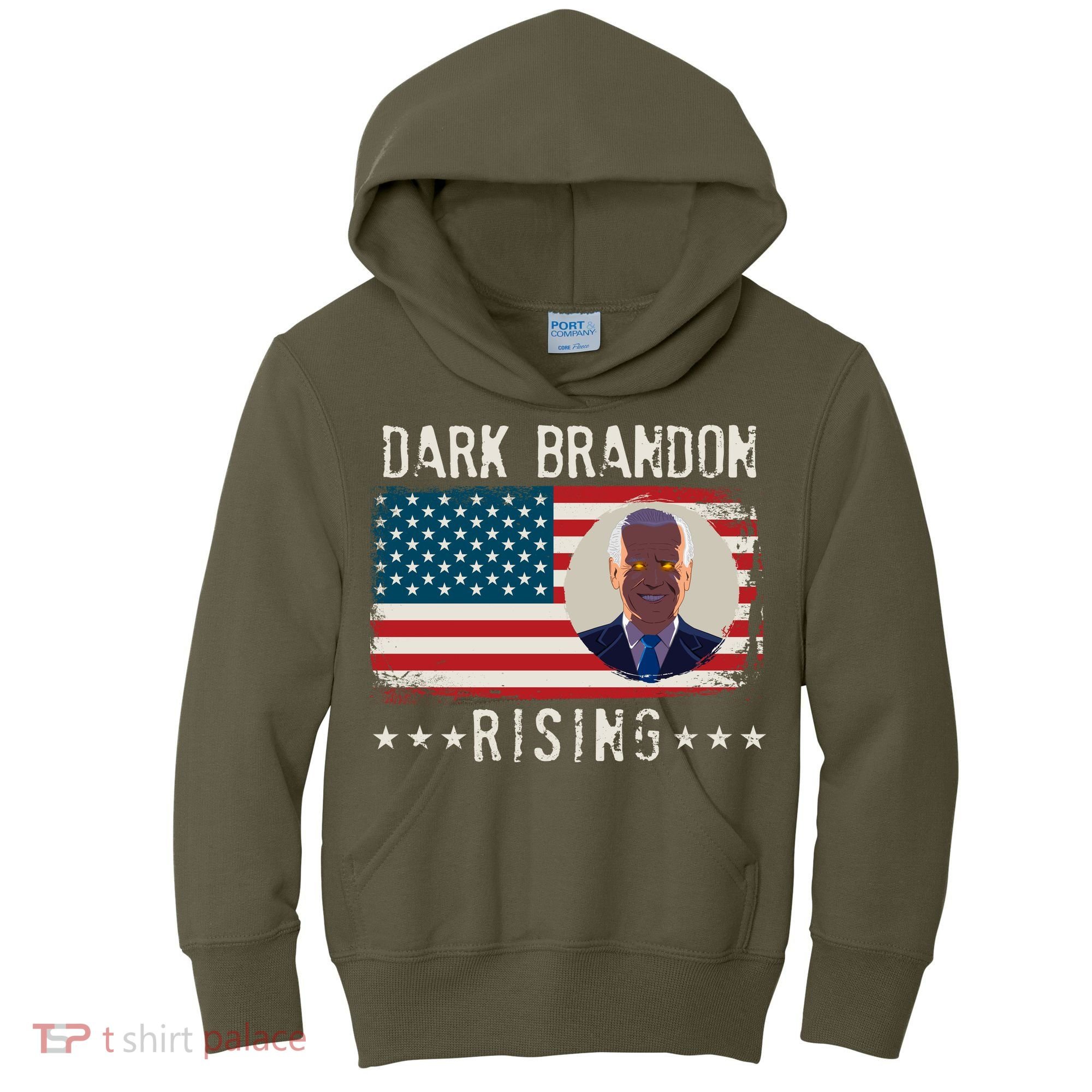 Dark Brandon Rising Anti Joe Biden Distressed USA American Flag Kids Hoodie