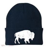 Distressed Buffalo Retro Bison Animal Lover Men Women Dad Beanie thumb 0