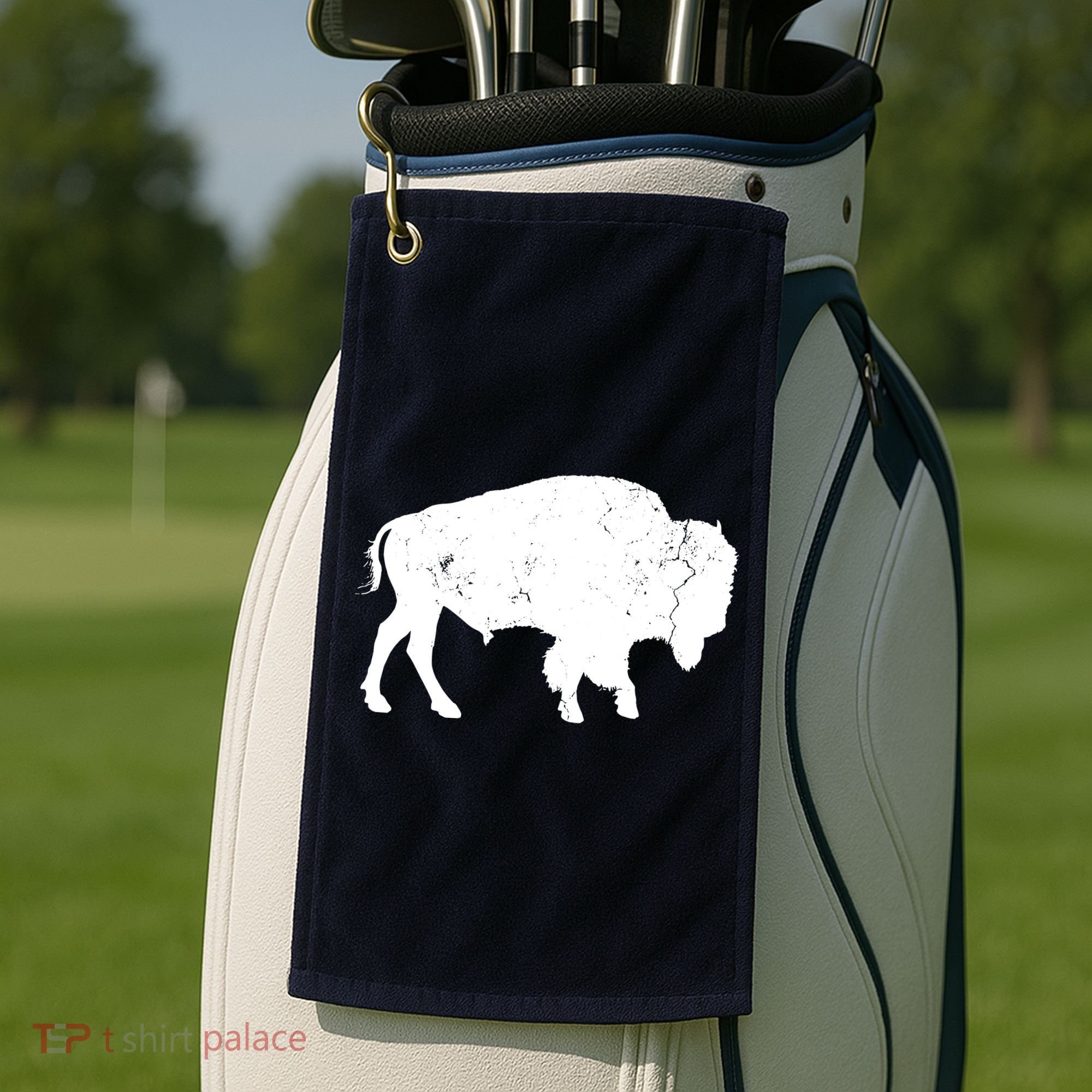 Distressed Buffalo Retro Bison Animal Lover Men Women Dad Golf Towel