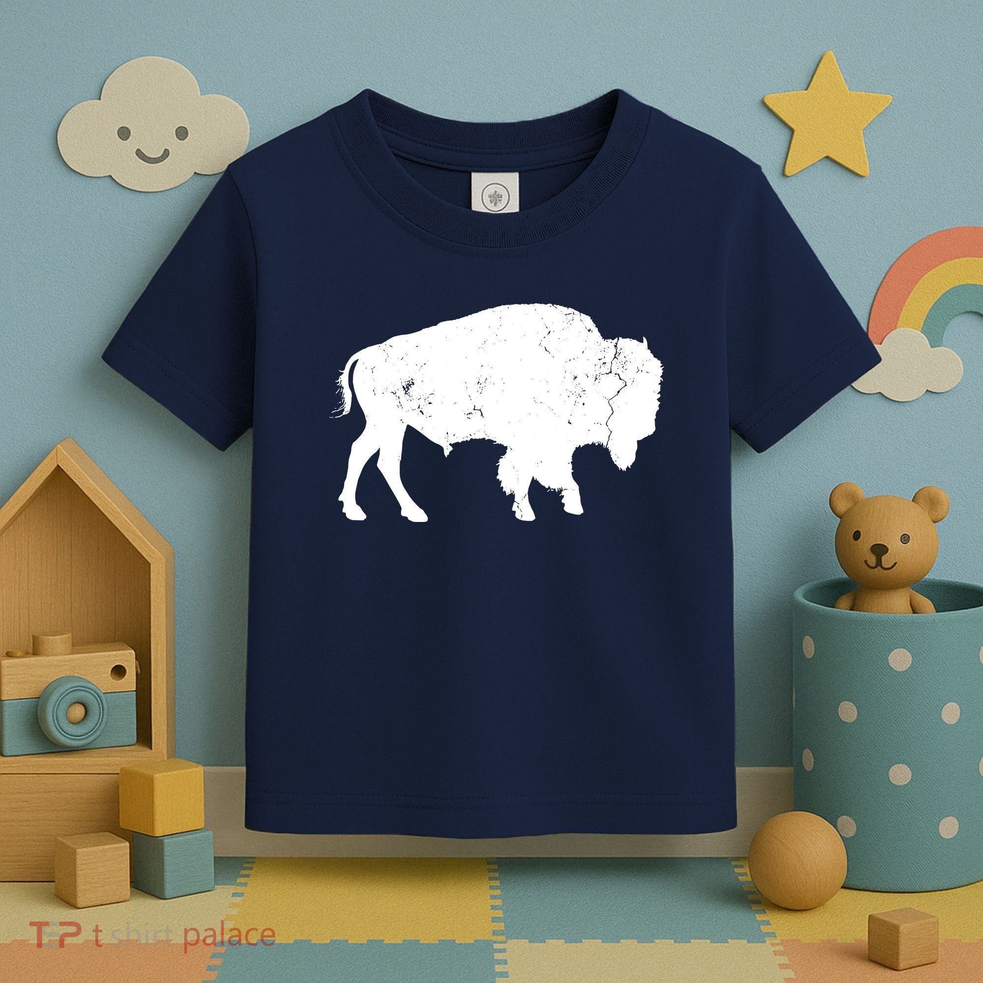Distressed Buffalo Retro Bison Animal Lover Men Women Dad Toddler T-Shirt