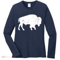 Distressed Buffalo Retro Bison Animal Lover Men Women Dad Women's Long Sleeve Shirt thumb 0