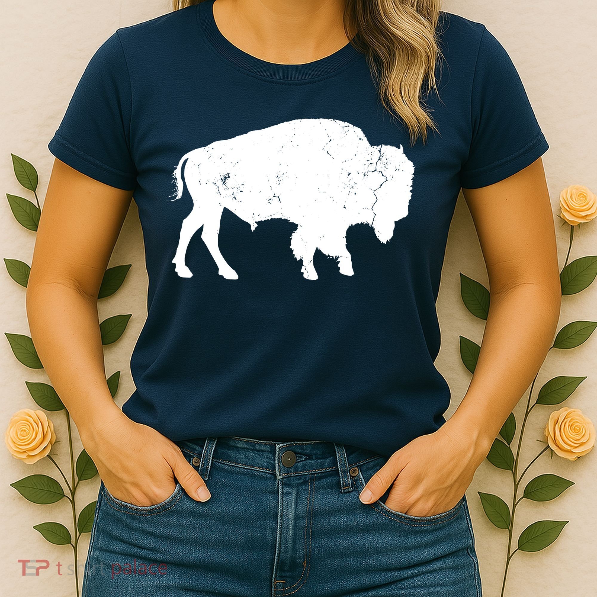 Distressed Buffalo Retro Bison Animal Lover Men Women Dad Women's T-Shirt