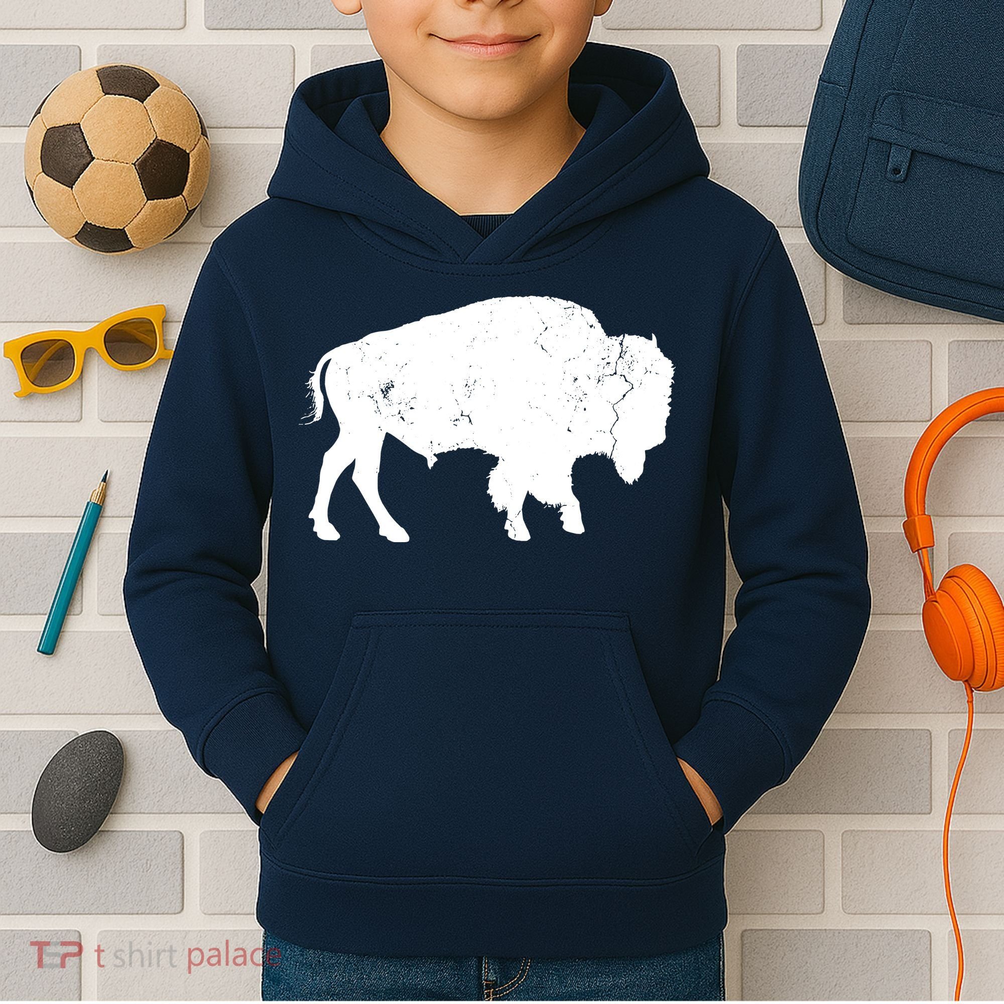 Distressed Buffalo Retro Bison Animal Lover Men Women Dad Kids Hoodie