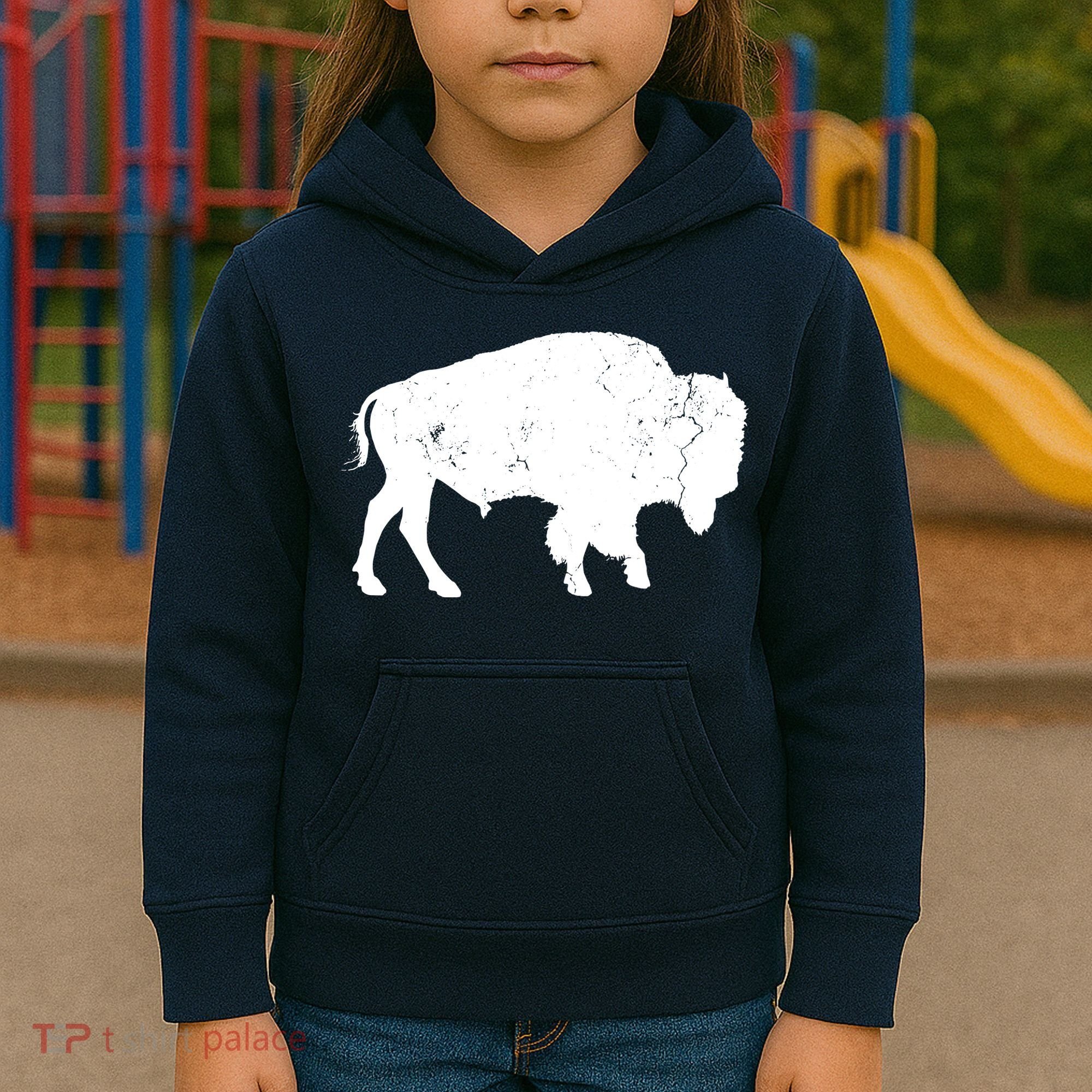 Distressed Buffalo Retro Bison Animal Lover Men Women Dad Kids Hoodie