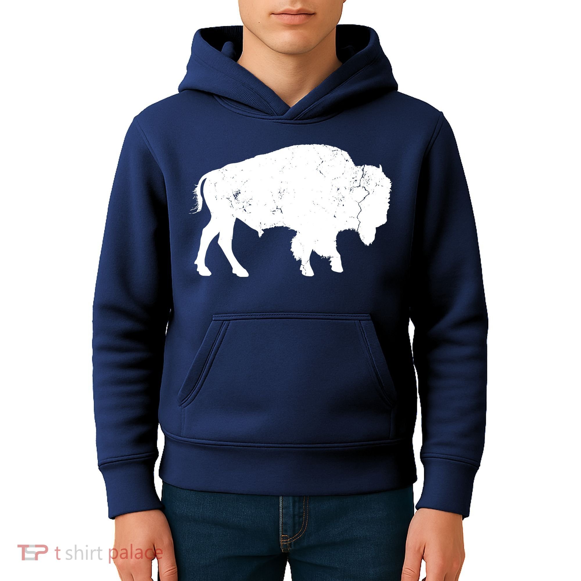 Distressed Buffalo Retro Bison Animal Lover Men Women Dad Kids Hoodie