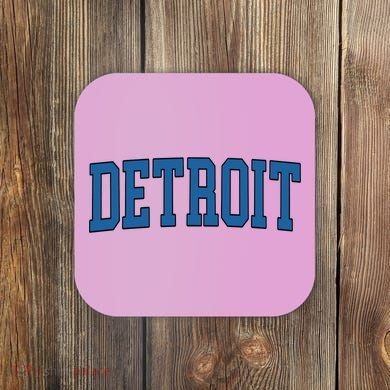 Detroit Blue Retro Vintage Distressed Arched Text Coaster