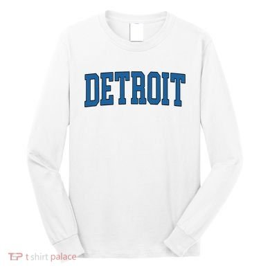 Detroit Blue Retro Vintage Distressed Arched Text Long Sleeve Shirt