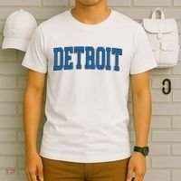 Detroit Blue Retro Vintage Distressed Arched Text T-Shirt thumb 6