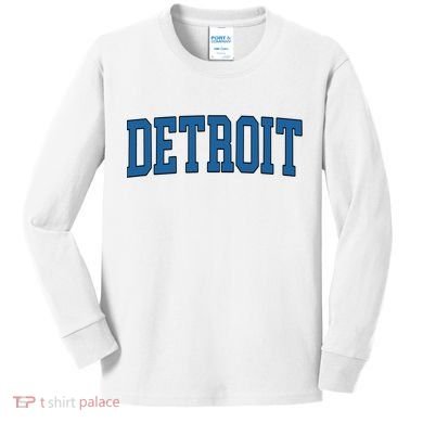 Detroit Blue Retro Vintage Distressed Arched Text Kids Long Sleeve Shirt
