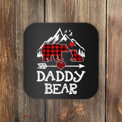Daddy Bear , Red Buffalo Plaid Daddy Bear Pajama T Coaster