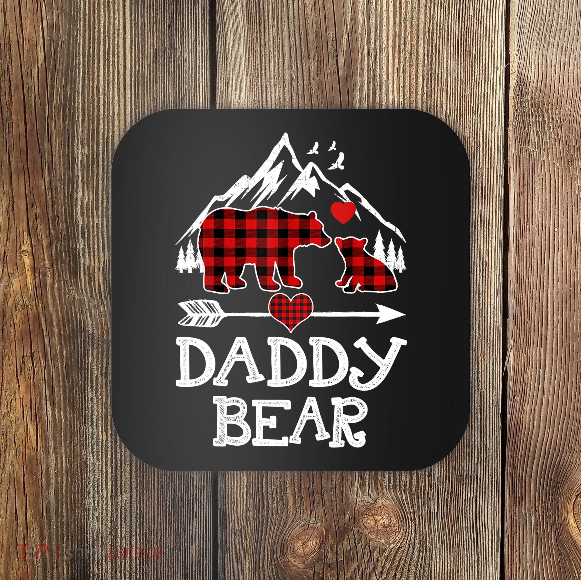 Daddy Bear , Red Buffalo Plaid Daddy Bear Pajama T Coaster