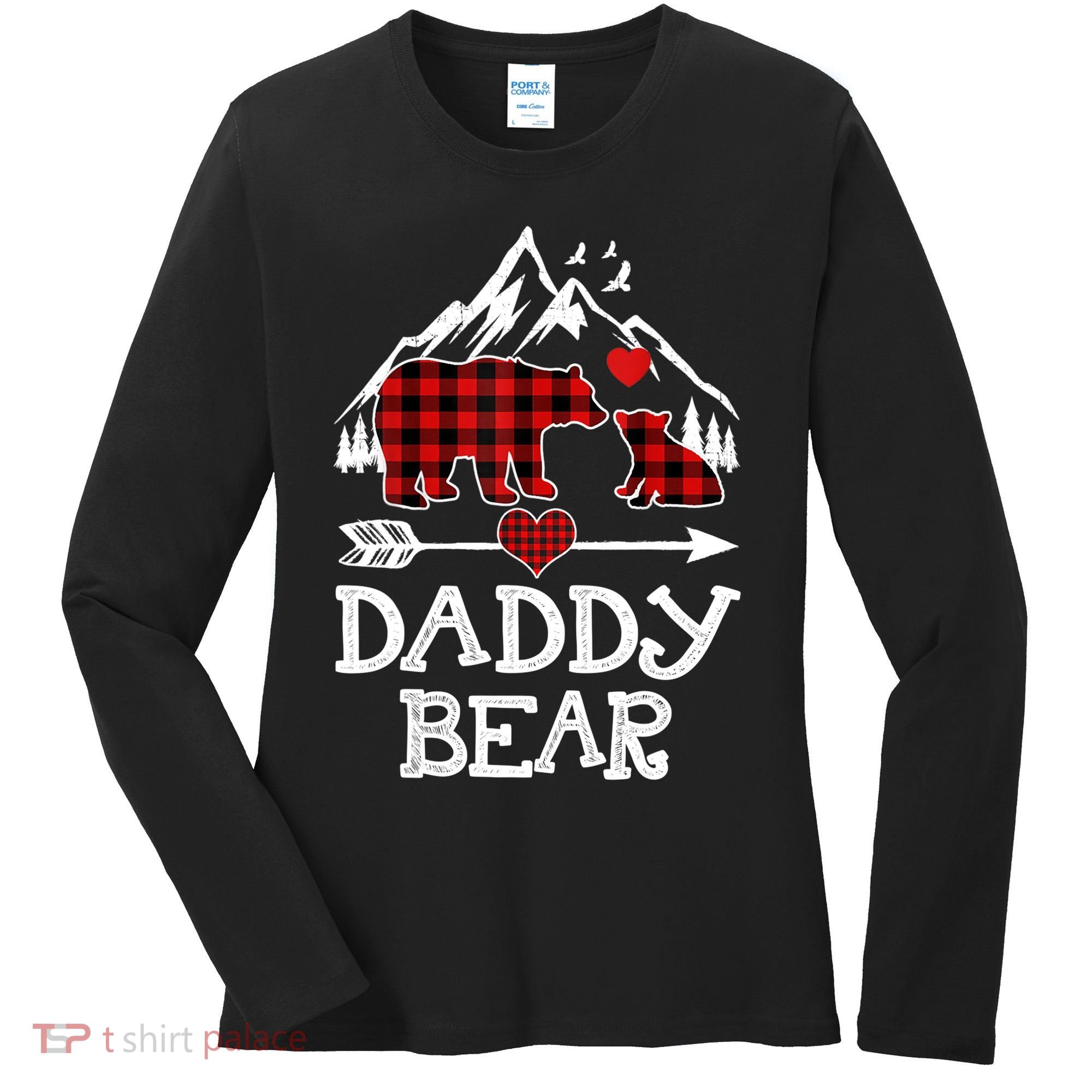 Daddy Bear , Red Buffalo Plaid Daddy Bear Pajama T Women's Long Sleeve Shirt