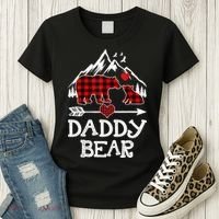 Daddy Bear , Red Buffalo Plaid Daddy Bear Pajama T Women's T-Shirt thumb 3