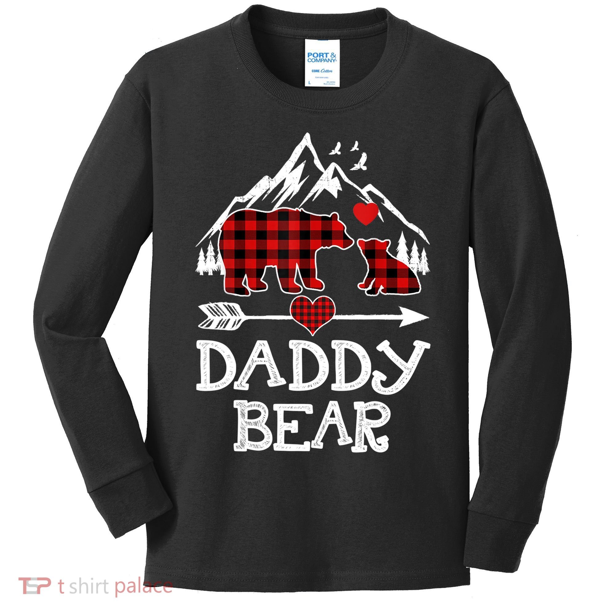 Daddy Bear , Red Buffalo Plaid Daddy Bear Pajama T Kids Long Sleeve Shirt