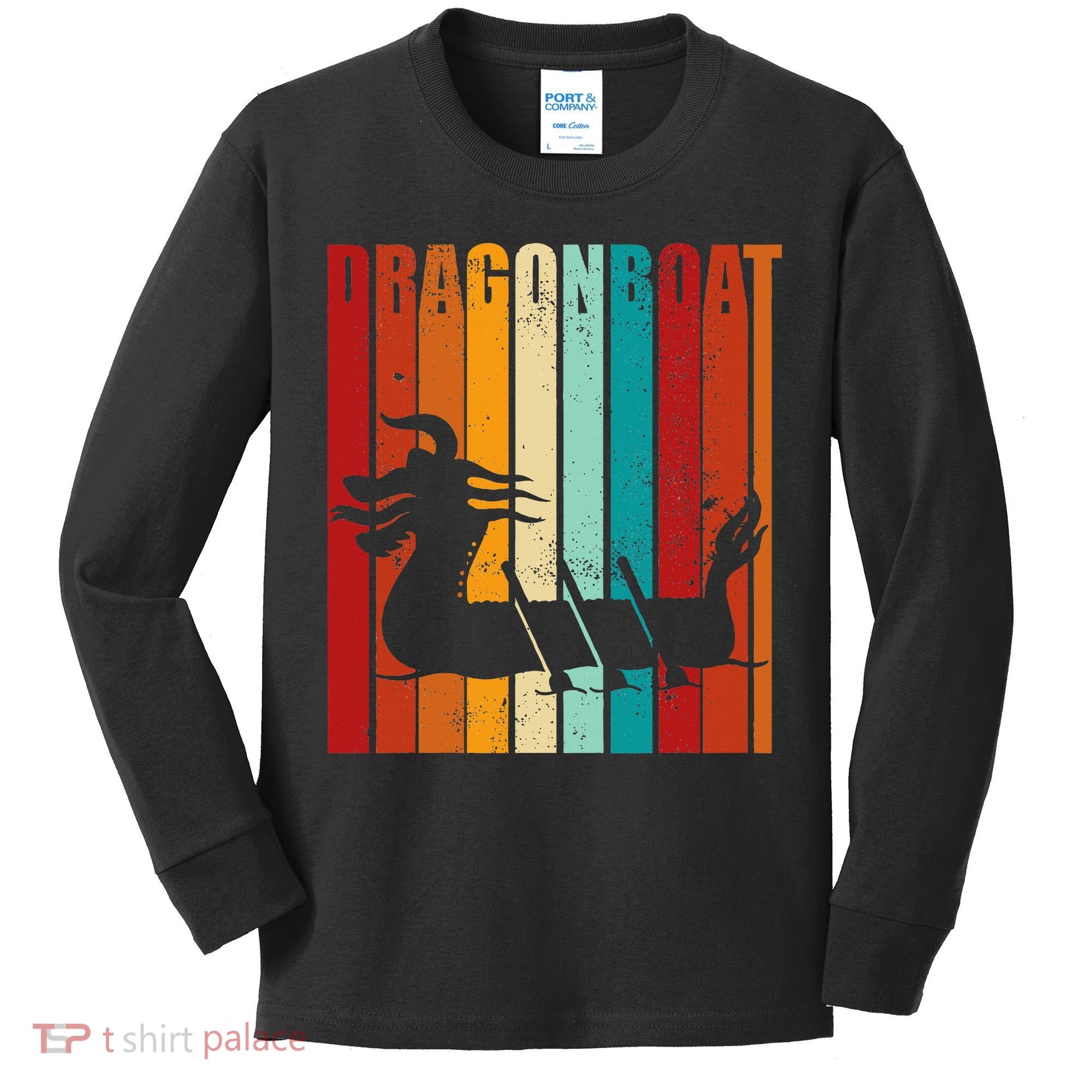 Dragon Boat Racing Dragon Boat Retro Paddling Kids Long Sleeve Shirt
