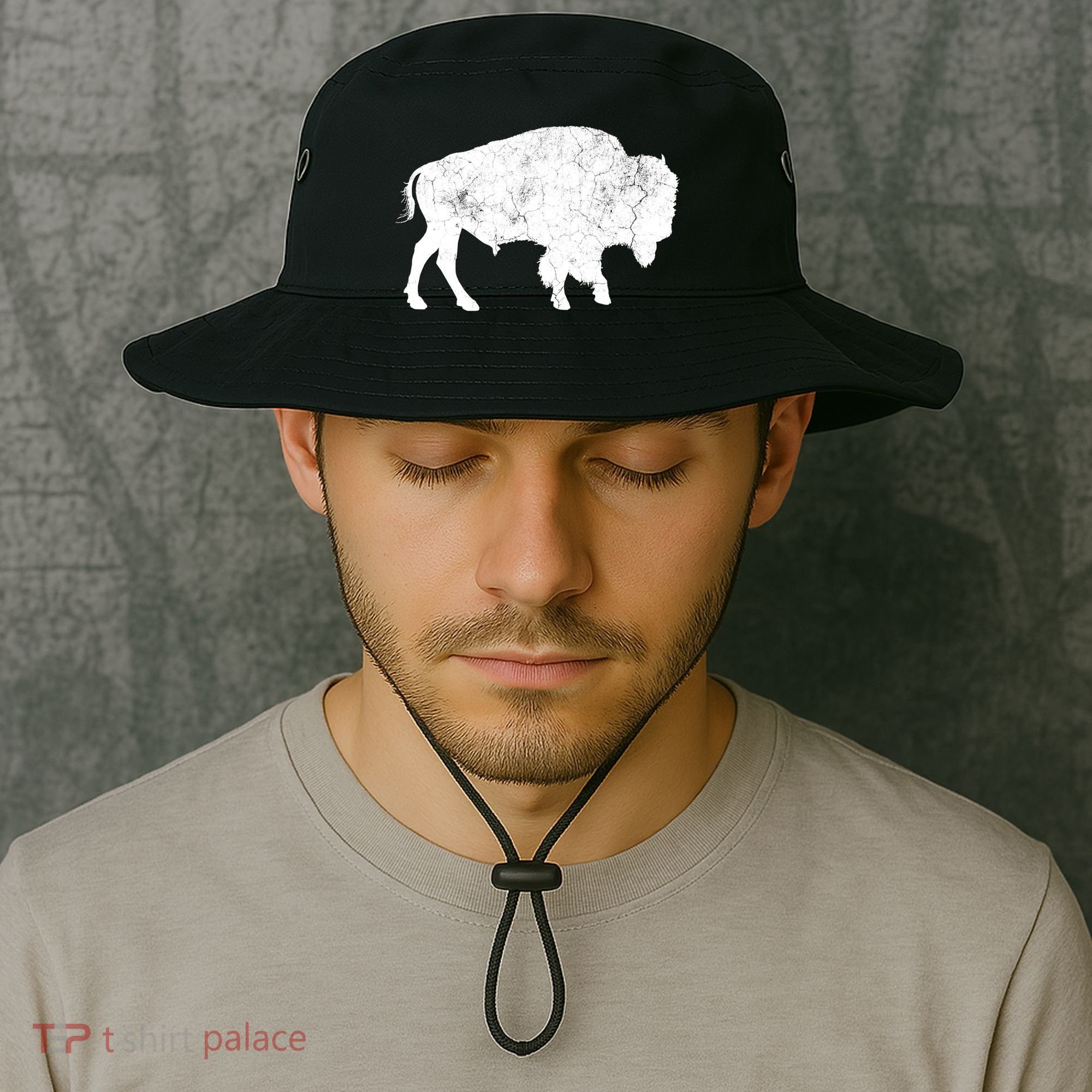 Distressed Buffalo Retro Bison Animal Lover Bucket Hat