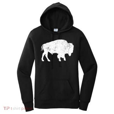 Distressed Buffalo Retro Bison Animal Lover Women's Hoodie