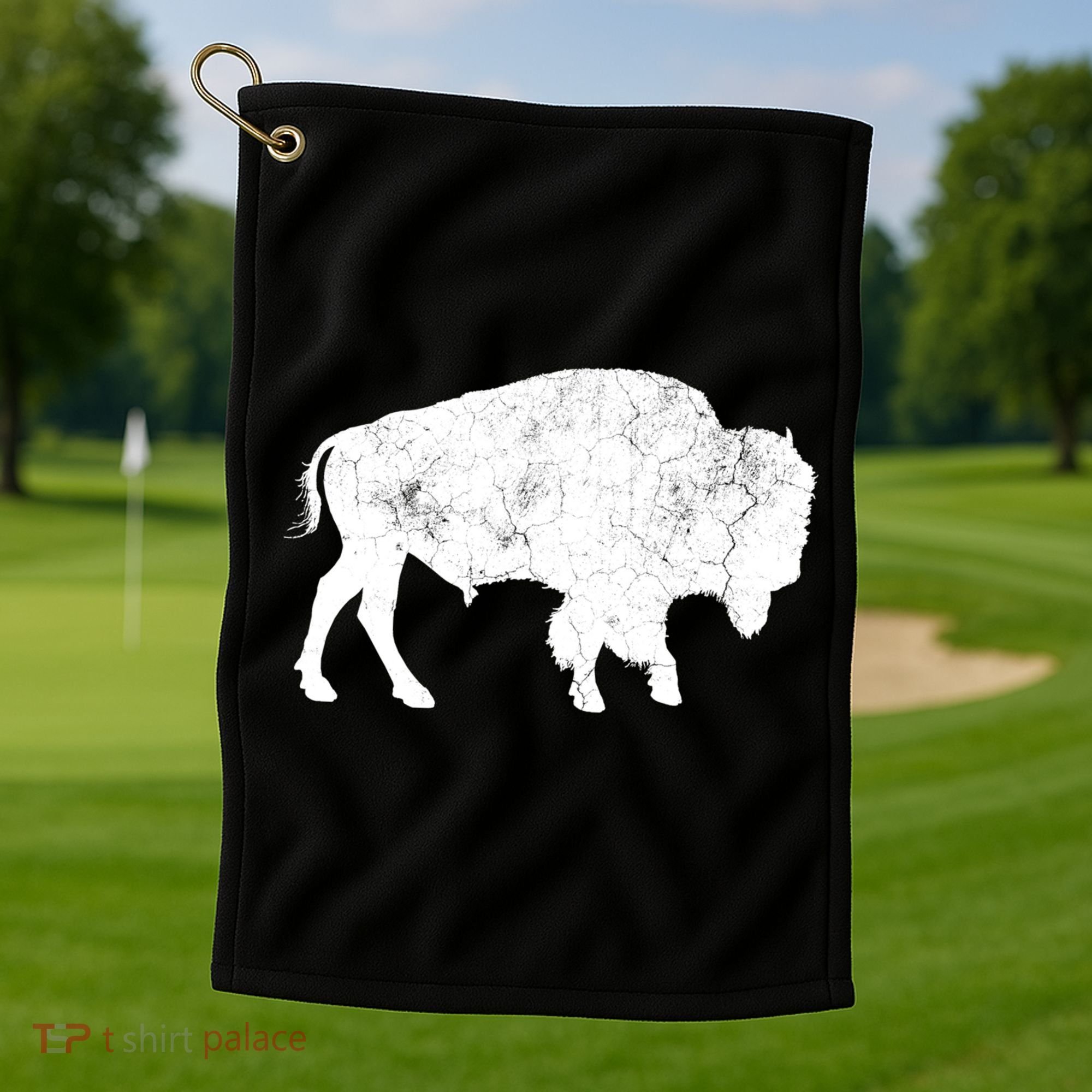 Distressed Buffalo Retro Bison Animal Lover Golf Towel