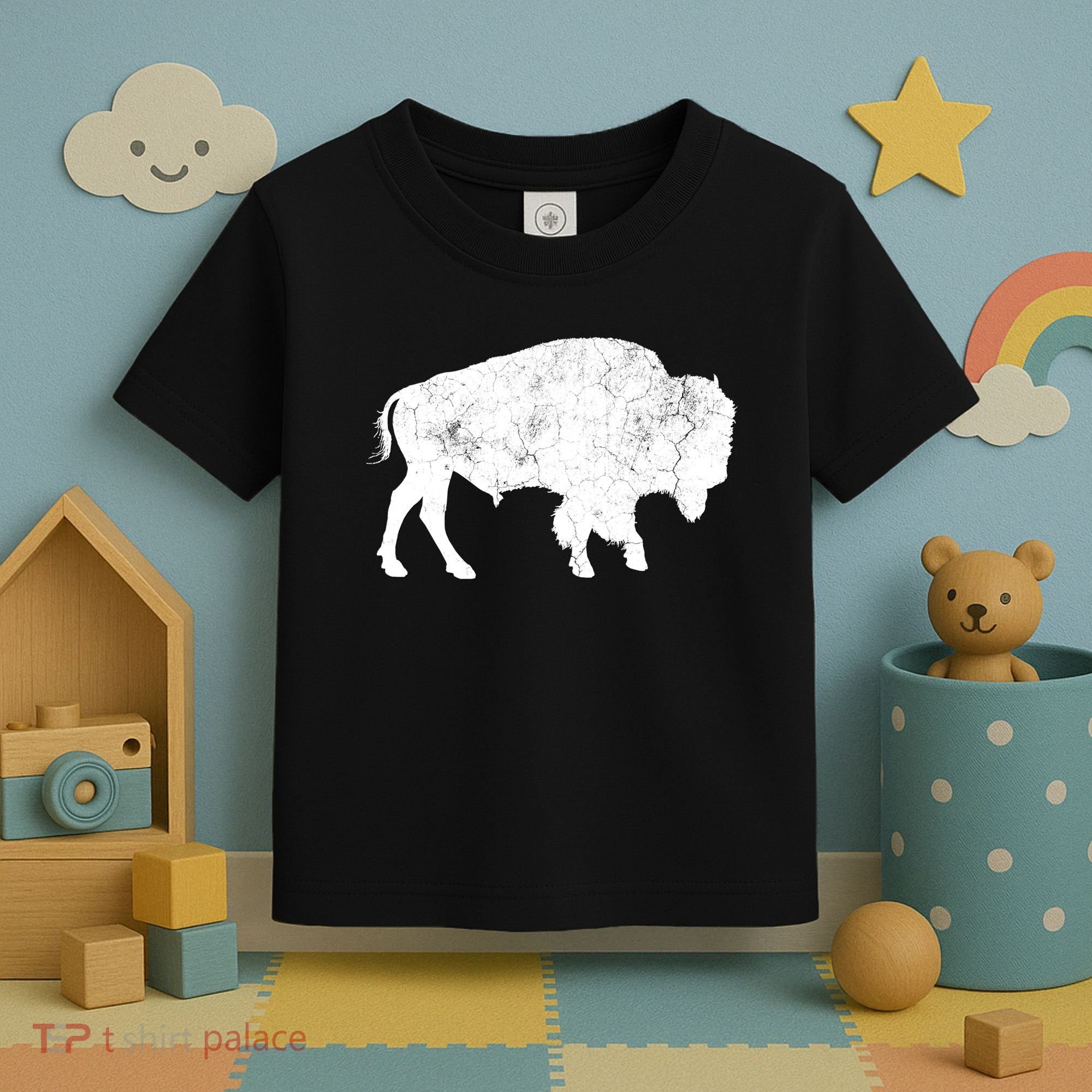 Distressed Buffalo Retro Bison Animal Lover Toddler T-Shirt