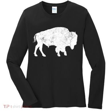Distressed Buffalo Retro Bison Animal Lover Women's Long Sleeve Shirt