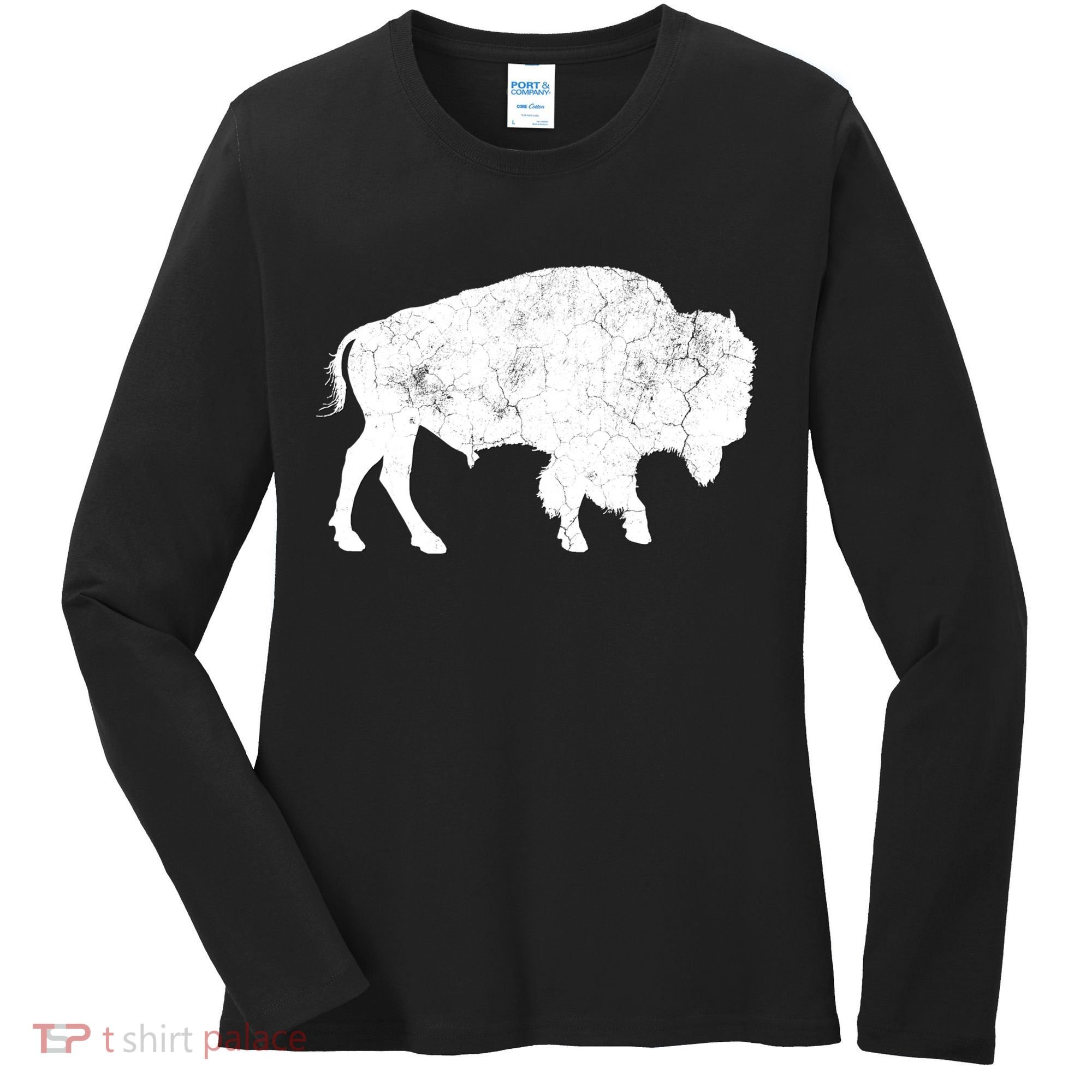 Distressed Buffalo Retro Bison Animal Lover Women's Long Sleeve Shirt