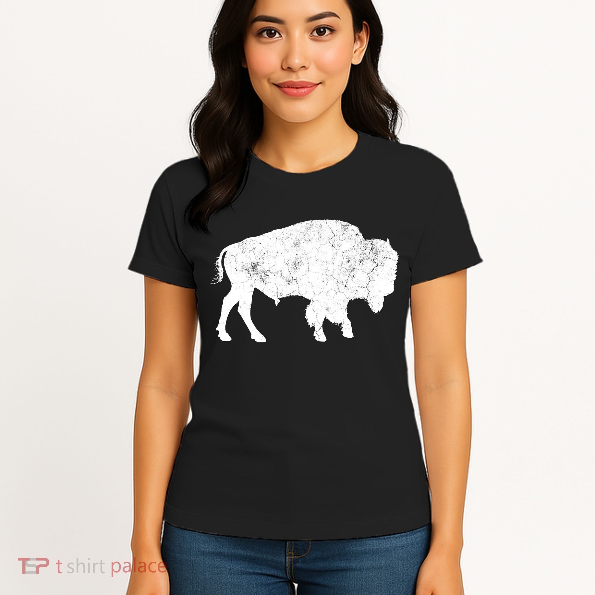 Distressed Buffalo Retro Bison Animal Lover Women's T-Shirt