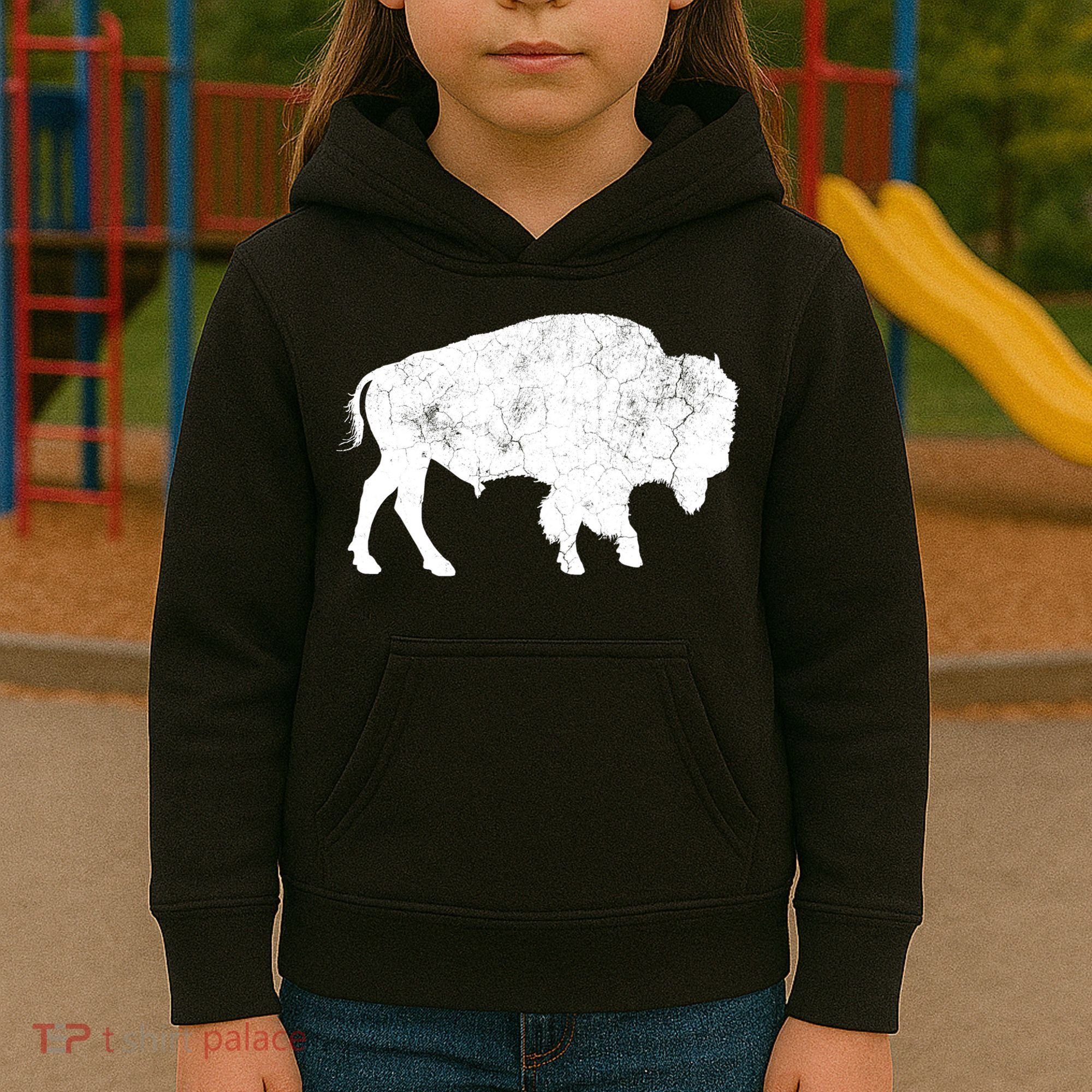 Distressed Buffalo Retro Bison Animal Lover Kids Hoodie
