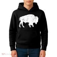 Distressed Buffalo Retro Bison Animal Lover Kids Hoodie thumb 4