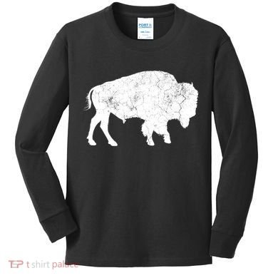 Distressed Buffalo Retro Bison Animal Lover Kids Long Sleeve Shirt