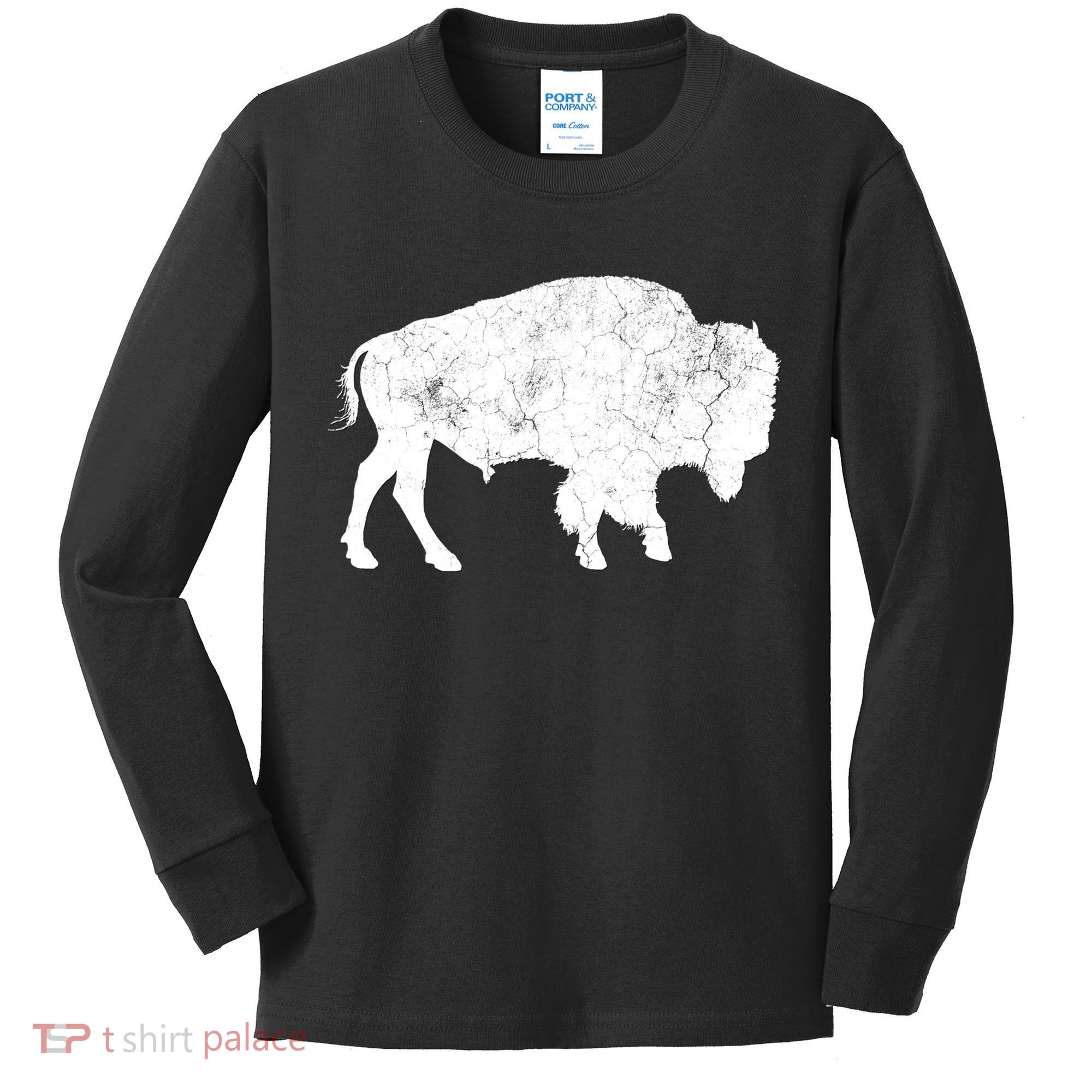 Distressed Buffalo Retro Bison Animal Lover Kids Long Sleeve Shirt