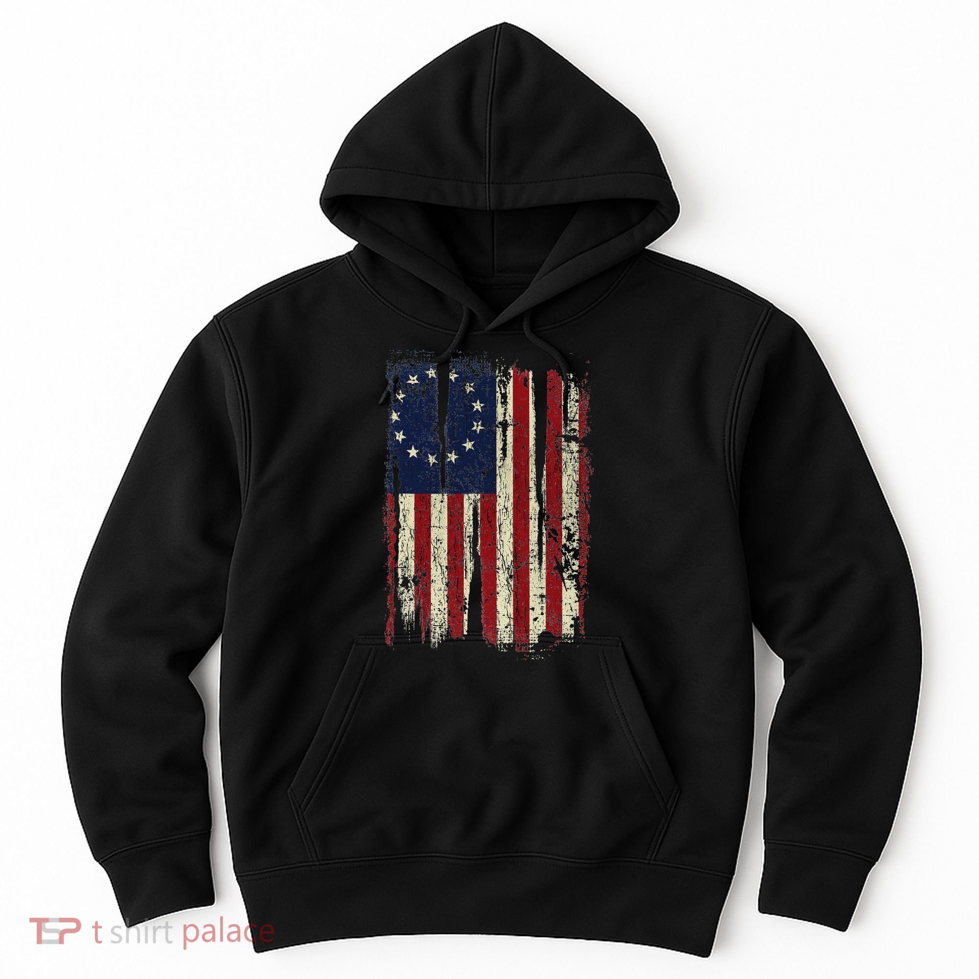 Distressed Betsy Ross American Flag 13 Star Colonies Patriot Hoodie