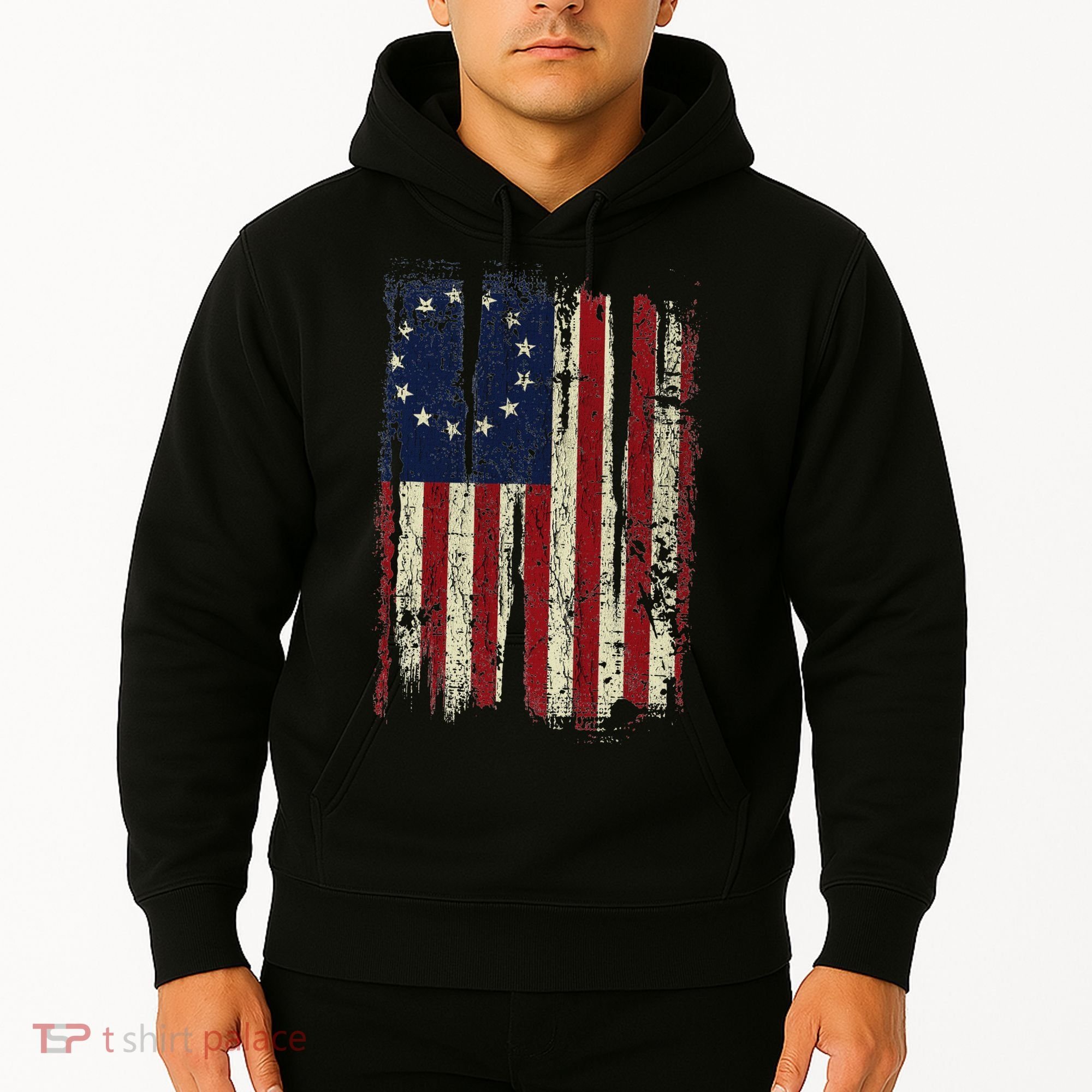 Distressed Betsy Ross American Flag 13 Star Colonies Patriot Hoodie