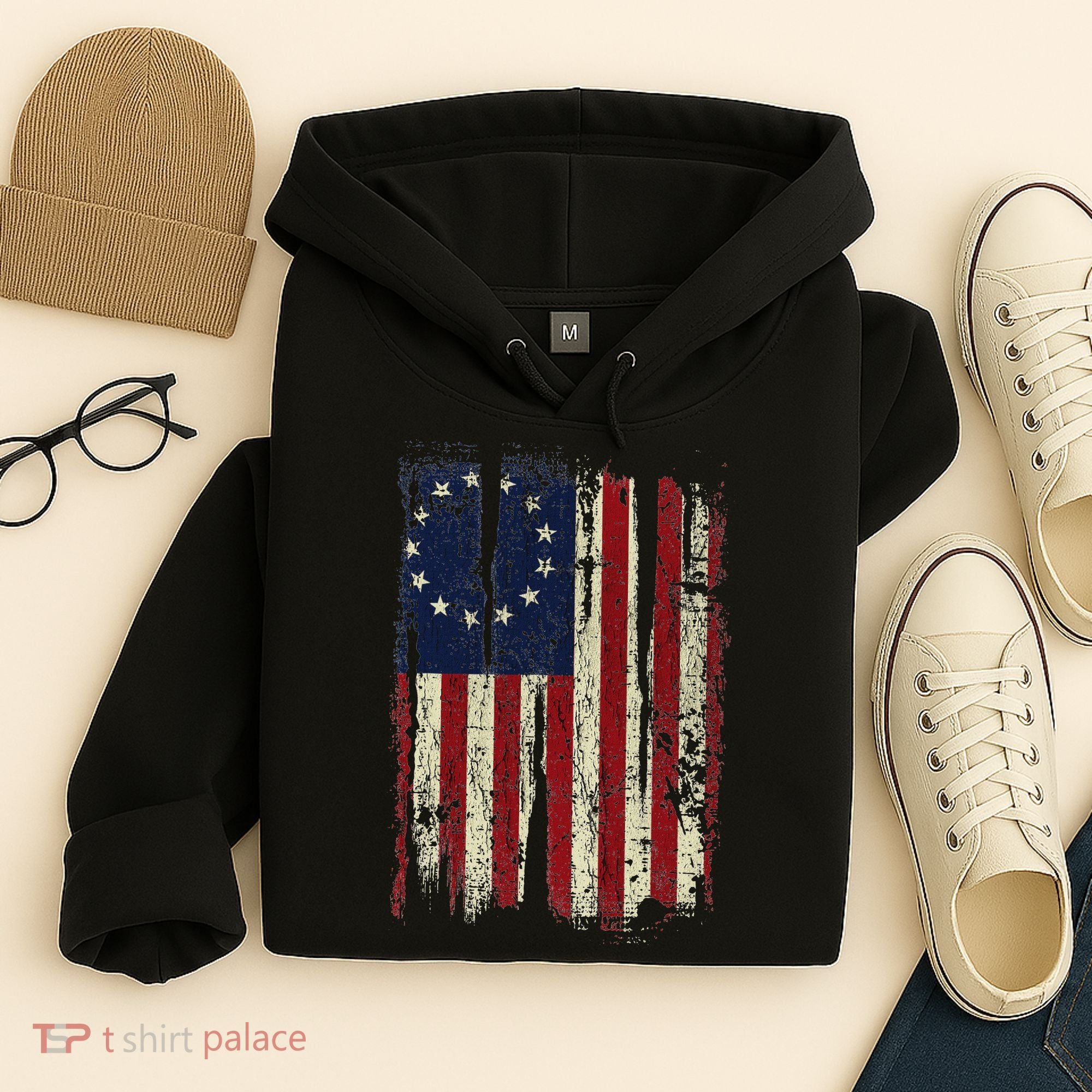 Distressed Betsy Ross American Flag 13 Star Colonies Patriot Hoodie