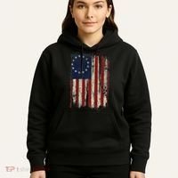 Distressed Betsy Ross American Flag 13 Star Colonies Patriot Hoodie thumb 5