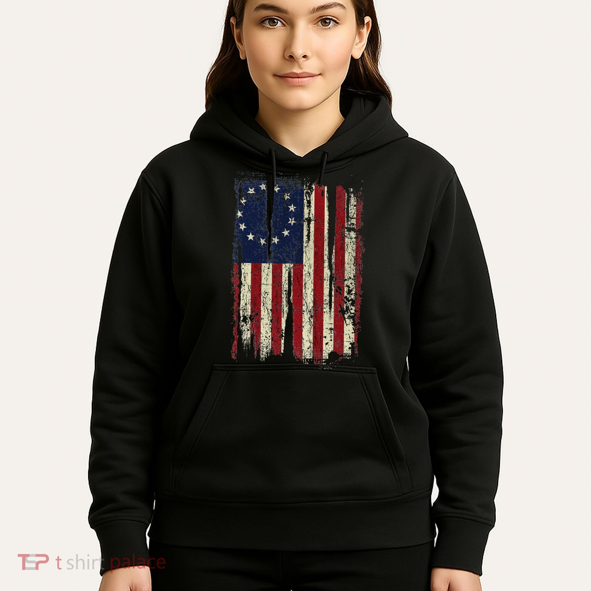 Distressed Betsy Ross American Flag 13 Star Colonies Patriot Hoodie