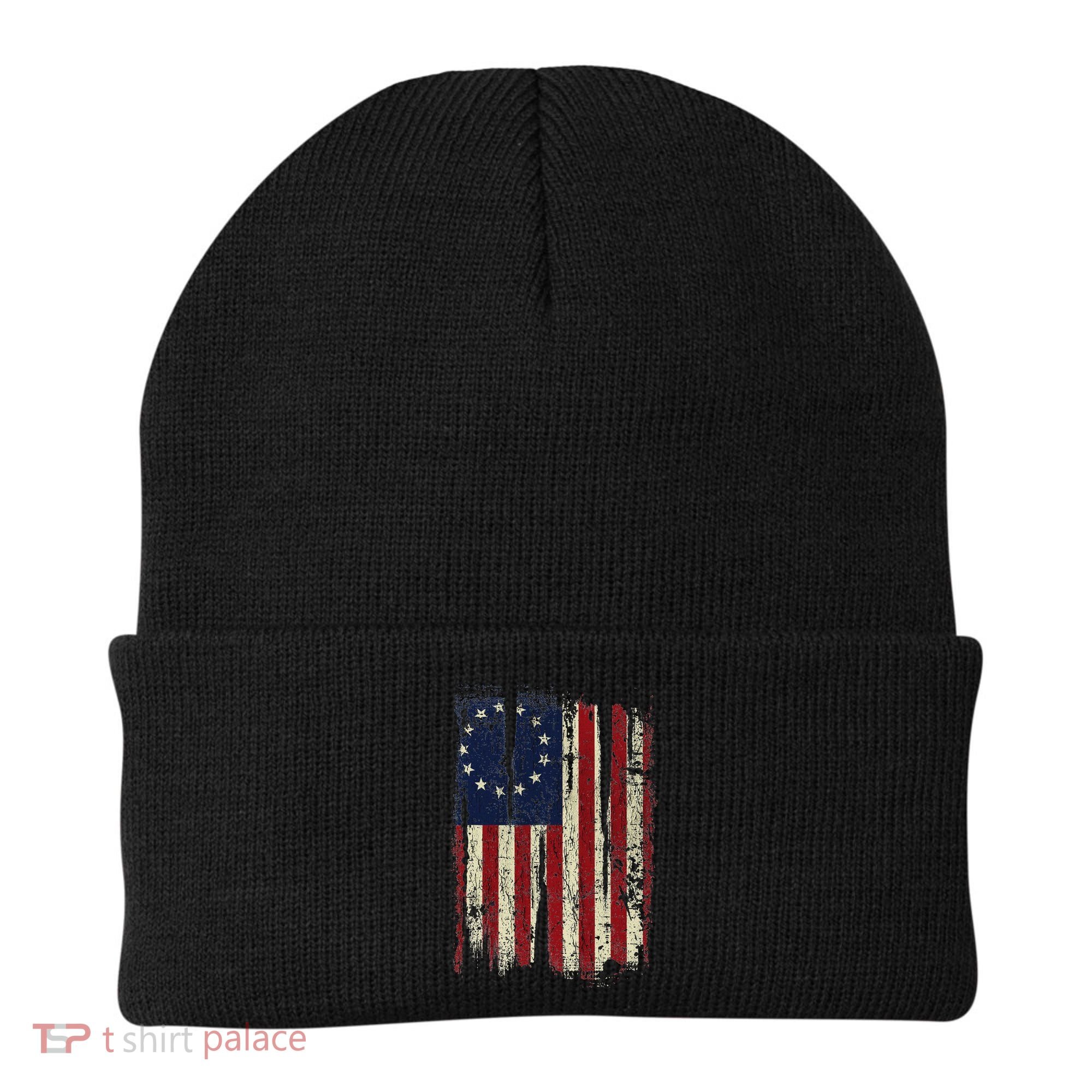 Distressed Betsy Ross American Flag 13 Star Colonies Patriot Beanie