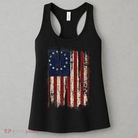 Distressed Betsy Ross American Flag 13 Star Colonies Patriot Women's Tank Top thumb 3
