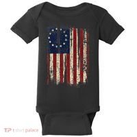 Distressed Betsy Ross American Flag 13 Star Colonies Patriot Baby Bodysuit thumb 0