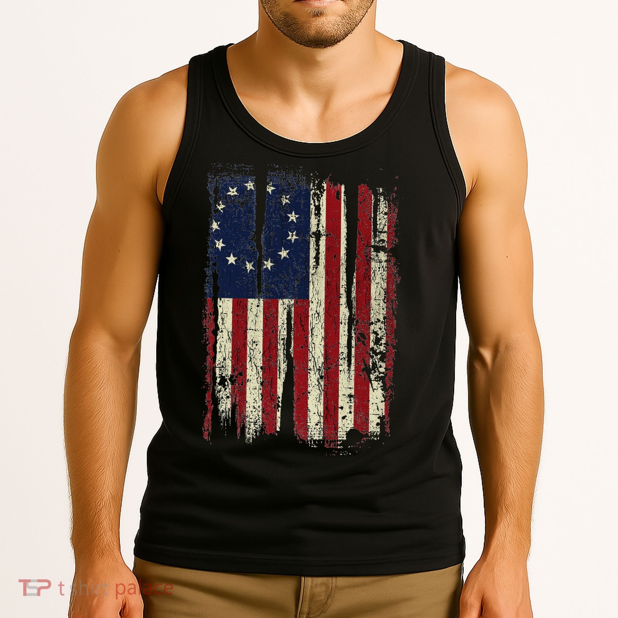 Distressed Betsy Ross American Flag 13 Star Colonies Patriot Tank Top