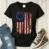Distressed Betsy Ross American Flag 13 Star Colonies Patriot Women's T-Shirt thumb 3