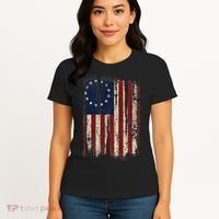Distressed Betsy Ross American Flag 13 Star Colonies Patriot Women's T-Shirt thumb 4