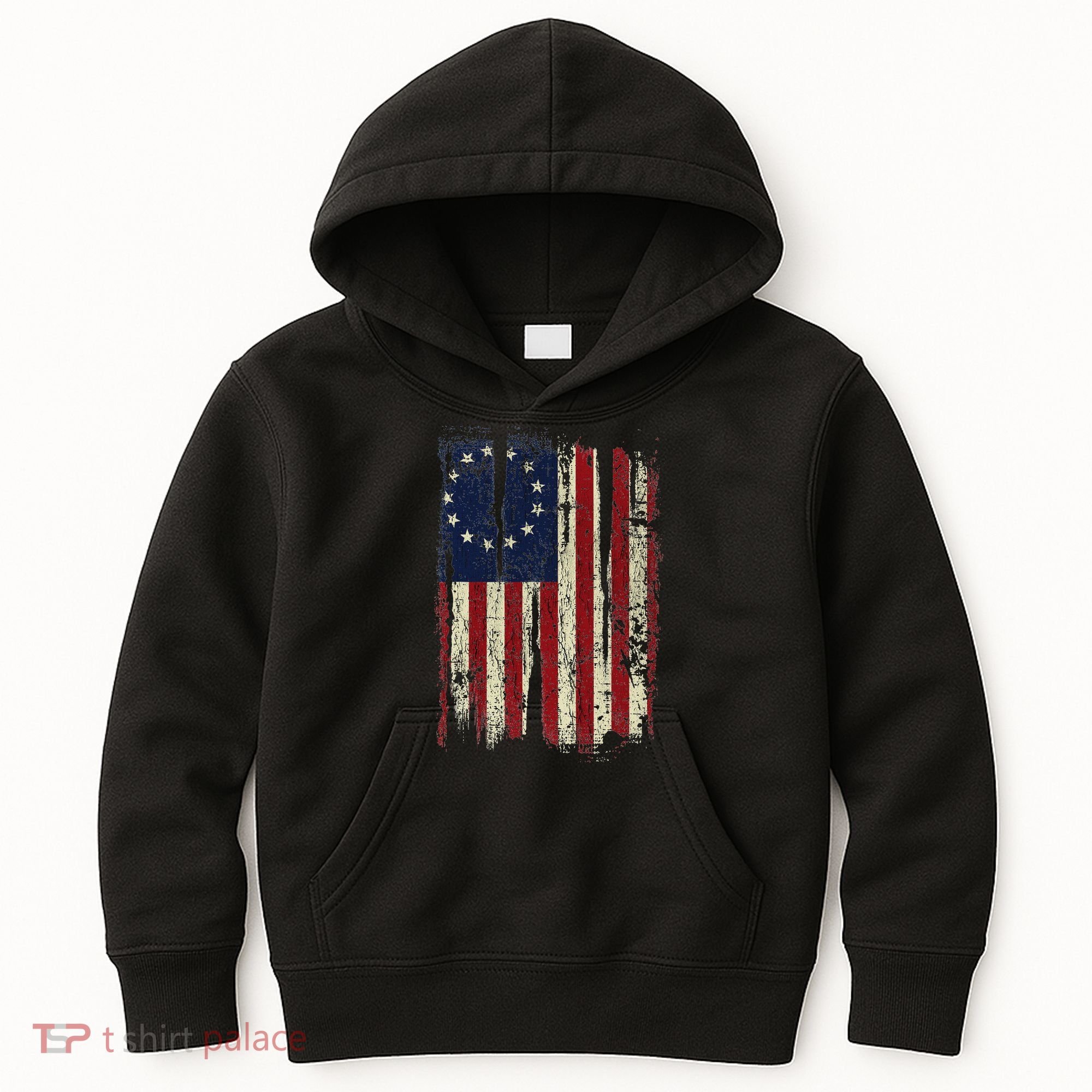 Distressed Betsy Ross American Flag 13 Star Colonies Patriot Kids Hoodie