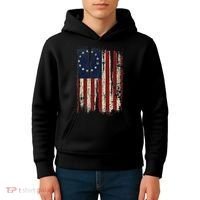 Distressed Betsy Ross American Flag 13 Star Colonies Patriot Kids Hoodie thumb 4