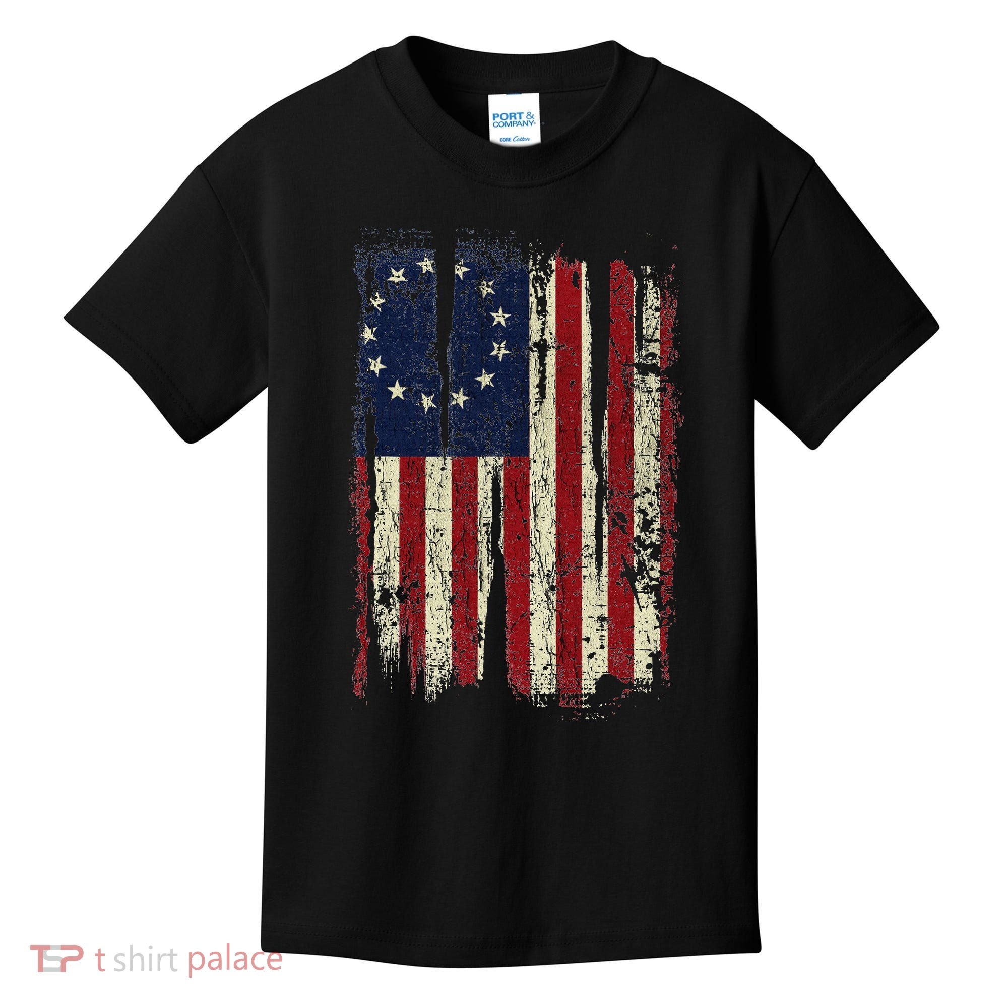 Distressed Betsy Ross American Flag 13 Star Colonies Patriot Kids T-Shirt