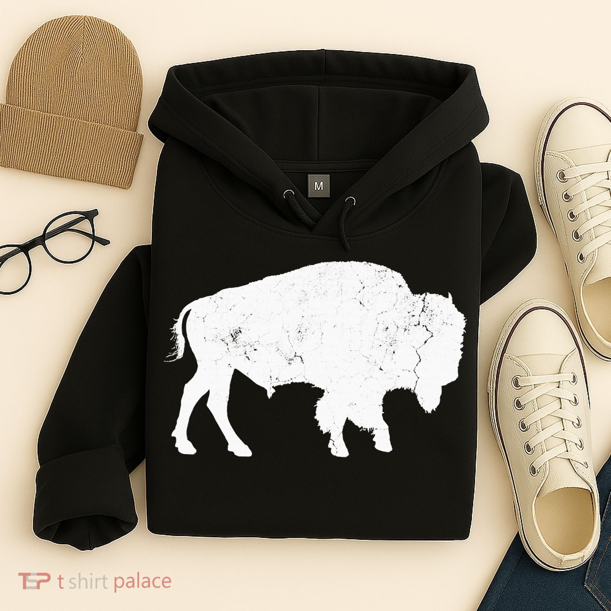 Distressed Buffalo Retro Bison Animal Lover Hoodie