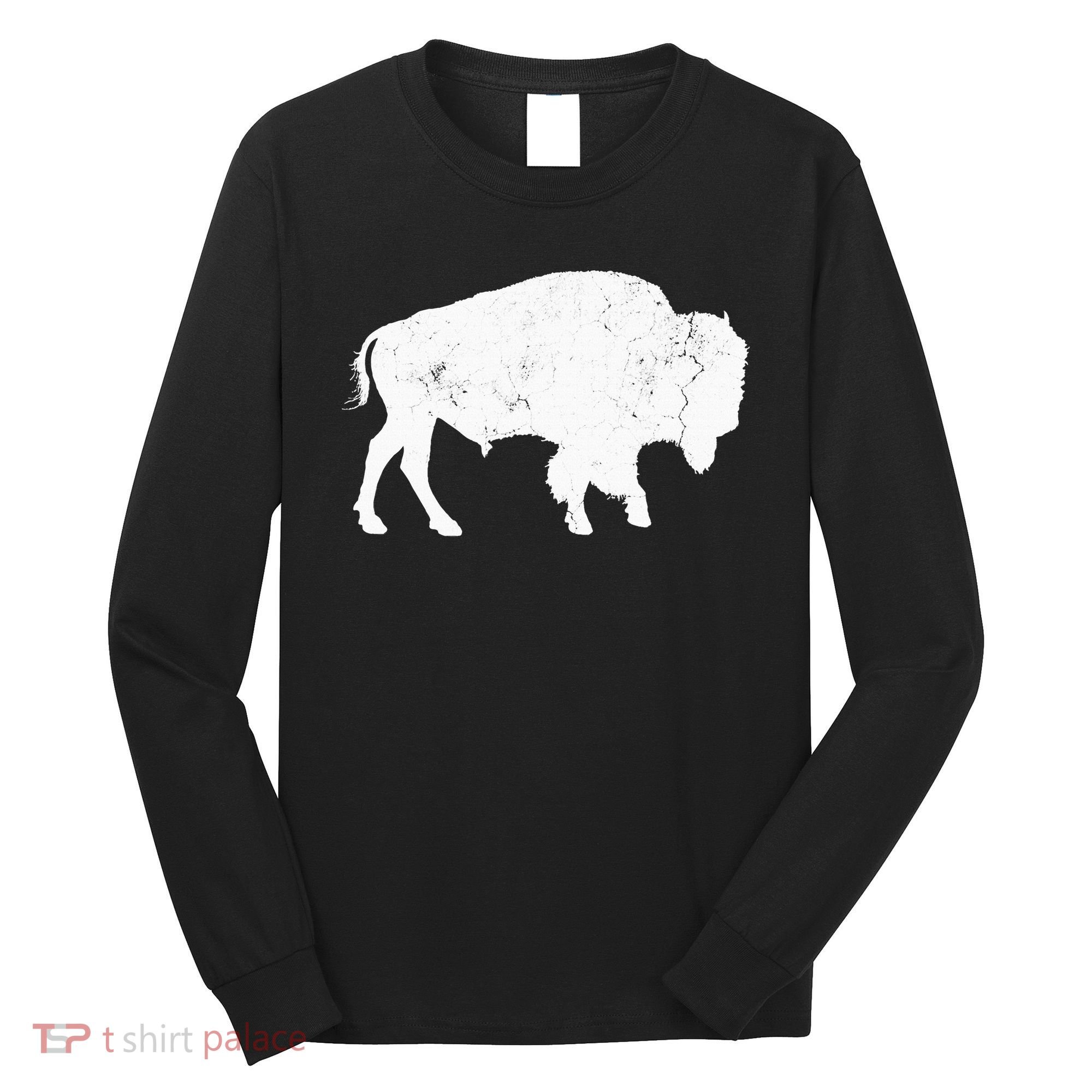 Distressed Buffalo Retro Bison Animal Lover Long Sleeve Shirt