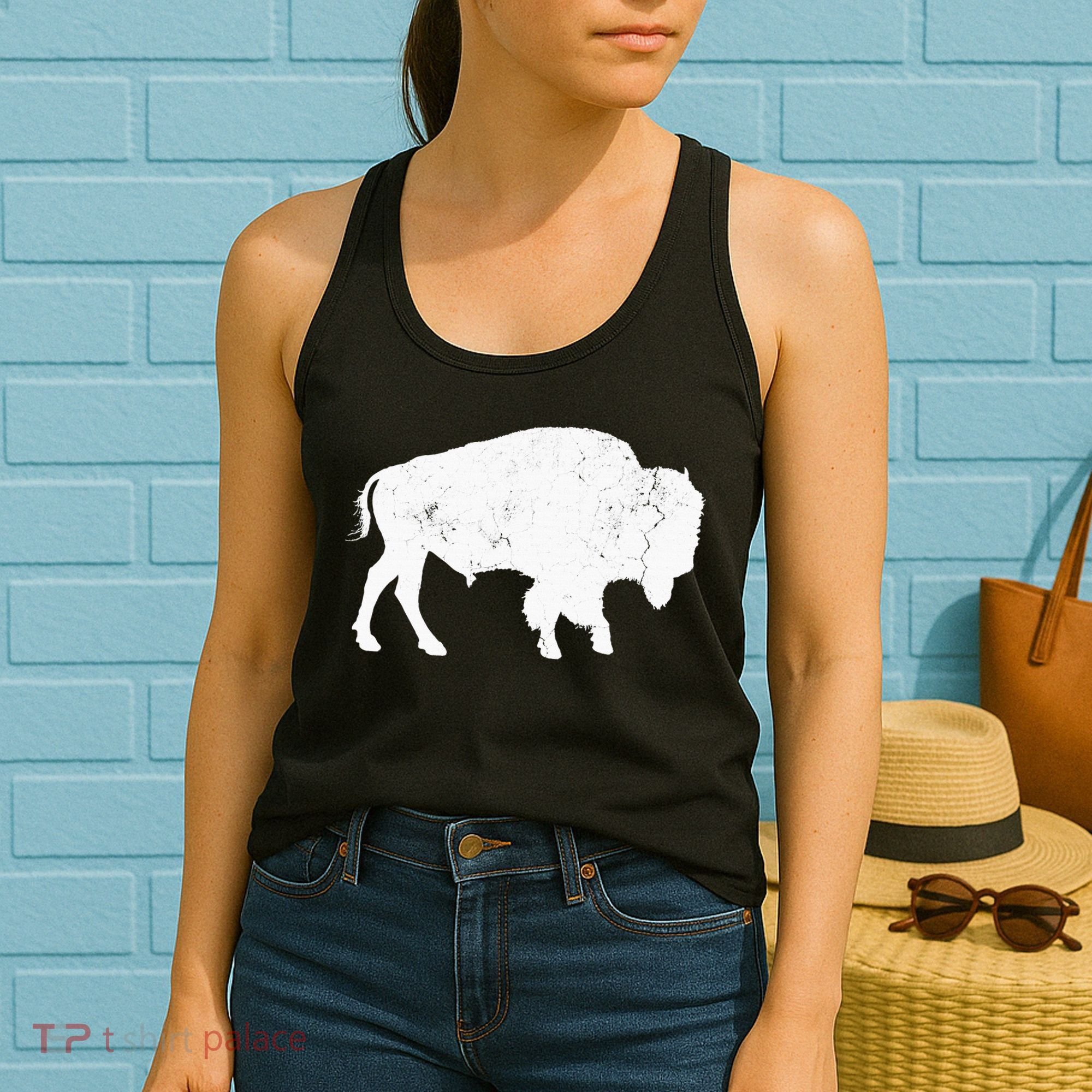 Distressed Buffalo Retro Bison Animal Lover Women's Tank Top
