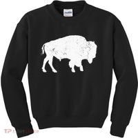 Distressed Buffalo Retro Bison Animal Lover Kids Sweatshirt thumb 0