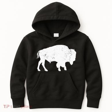 Distressed Buffalo Retro Bison Animal Lover Kids Hoodie