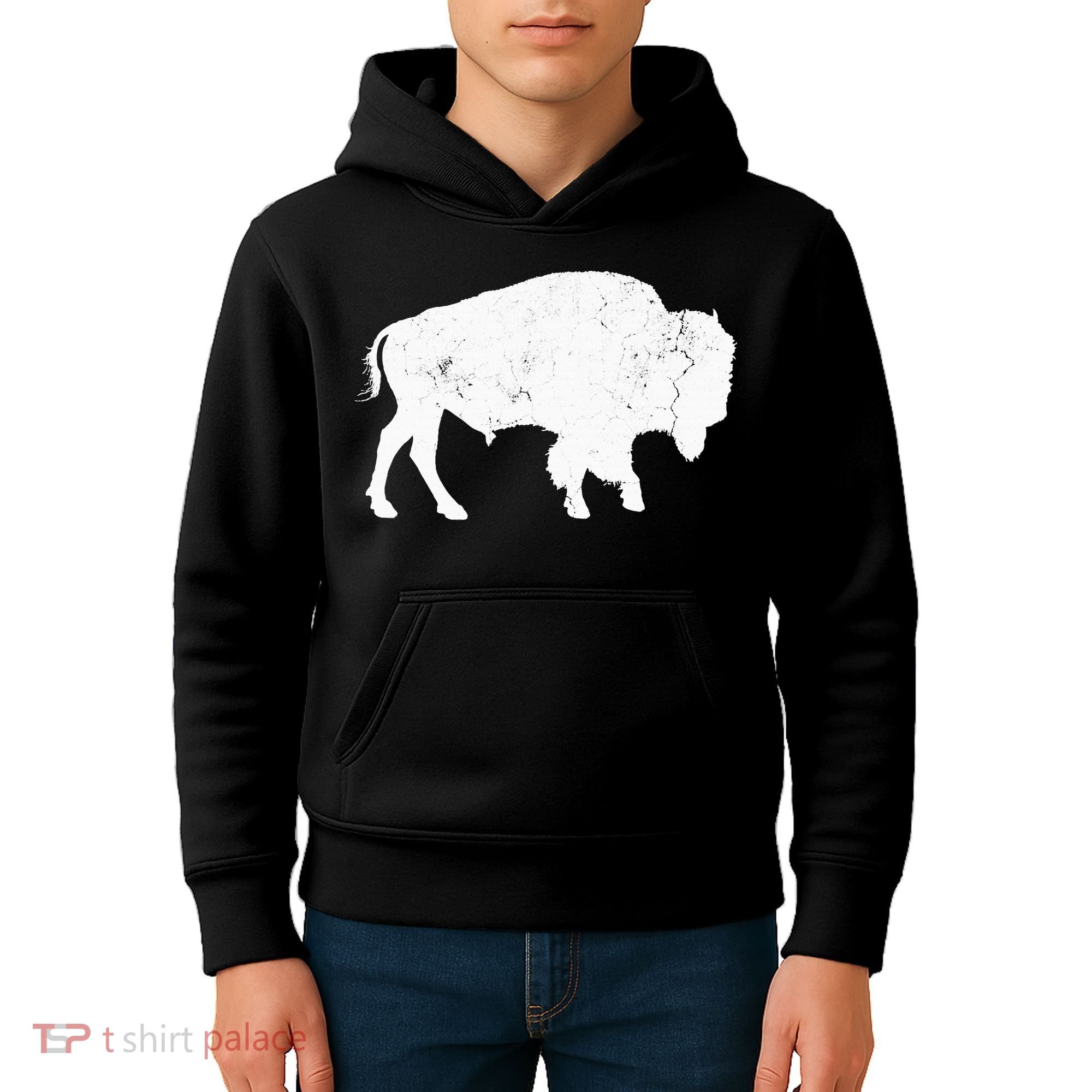 Distressed Buffalo Retro Bison Animal Lover Kids Hoodie